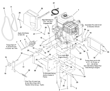 Engine And Frame Group - Hydro Diagram and Parts List for 1695071-1171HST 2006 Briggs and Stratton Snow Blower